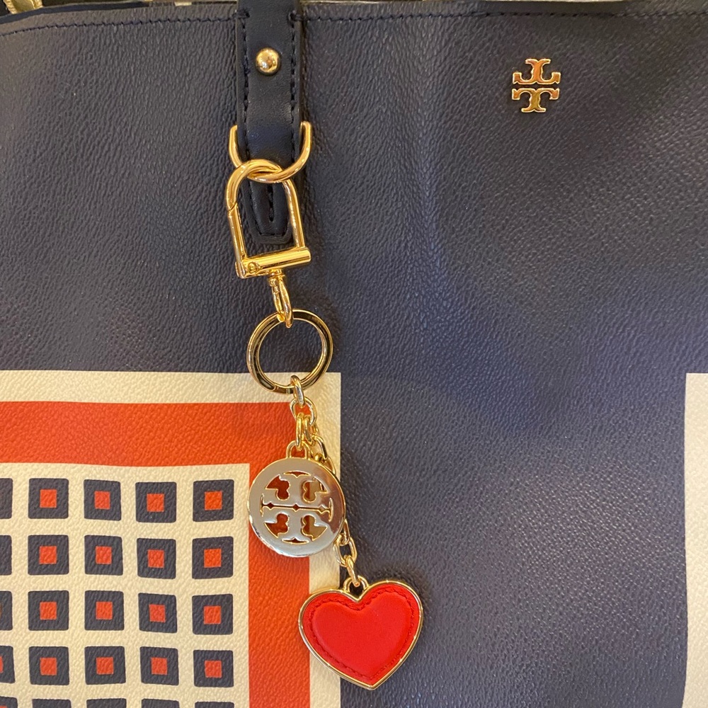 Tory Burch red white and blue excellent tote bag with extra key fob attached